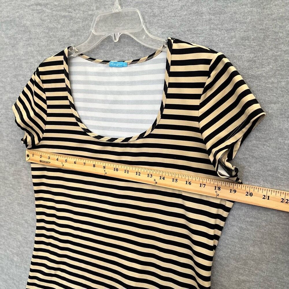 J McLaughlin Catalina Cloth Striped Tee Womens Large Beige Black Preppy Top Crew - Picture 7 of 9